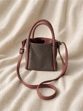 Danielle Nicole Wool Blend Academia Bucket Bag Dusty Rose Gray Crossbody